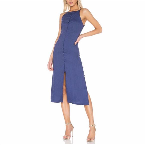 L’ academie X Revolve The Karla Midi Dress linen blend blue XS - Picture 1 of 11